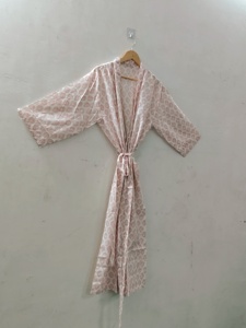 Women's Silk/Cotton V-neck Robe <b>Knee</b> Length Half Sleeve Printed Paisley Pattern Loose Fit Casual Spring Summer Autumn Wear - Product Image 3