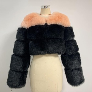 Veste en fausse fourrure pour femme, manteau court noir avec col en fourrure de renard pêche amovible, hiver - Product Image 1
