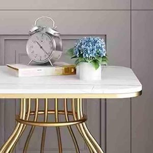 Modern Durable Marble Top Metal Frame Coffee <b>Table</b> <b>with</b> Storage <b>Shelf</b> for Living Room - Product Image 6