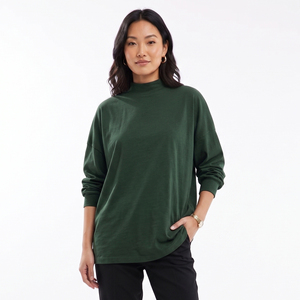 Camisetas de Algodón Jersey Bordadas de Manga Larga y Cuello Alto para Mujer al por Mayor, Estilo Deportivo Holgado, Estilo Urbano - Product Image 1