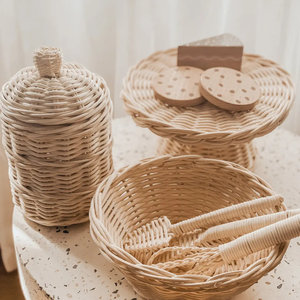 Combo hand-woven play kitchen utensil & cookware rattan cooking <b>tool</b> <b>toy</b> baby pretend <b>toys</b> - Product Image 3