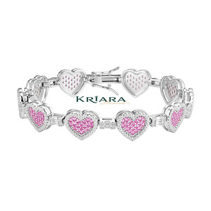 Bracelet en argent 925 avec cœur en moissanite, bracelet romantique pour femmes, micro-insertion de pierres roses, bijoux - Product Image 4