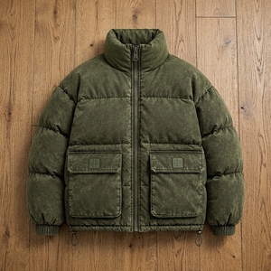 Veste matelassée pour homme, couleur vert olive, col montant, fermeture éclair, vêtements d'extérieur, streetwear, vêtements personnalisés, OEM ODM - Product Image 2