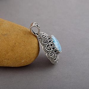 Nuevo Colgante de Plata de Ley 925 con Piedra Preciosa Larimar Azul Natural Redonda, Joyería Fina, Regalo para Mujer, Fabricación India - Product Image 2