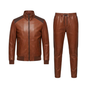 Ensemble deux pièces en cuir 2026 avec veste zippée intégrale et pantalon assorti pour homme – Style streetwear quotidien - Product Image 1