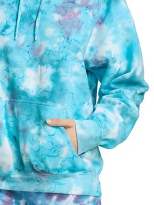 Sudadera con Capucha Extra Grande Personalizada para Mujer, Azul con Efecto Acuarela, Teñido Anudado, Algodón French Terry, con Bolsillo Canguro, Venta al Por Mayor OEM - Product Image 5