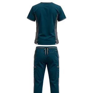 AMKOOR ENTERPRISES Unisex Green <b>Grey</b> Polyester <b>Scrub</b> Set Breathable Medical Uniform Adult Workwear - Product Image 3