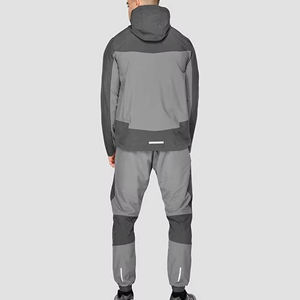 <b>Black</b> Lightweight Woven Casual Hooded <b>Windbreaker</b> Tracksuit Set with Reflective Details - Product Image 6