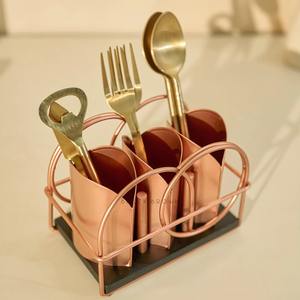 Support élégant pour couverts en métal rose doré avec compartiments pour table à manger, comptoir de cuisine, café, restaurant, organisateur de table - Product Image 6