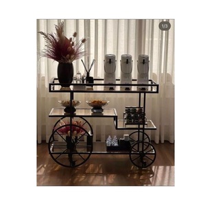 Luxury Matte Black Beverage Cart Multi-Level Rectangular Metal Liquor Server & Catering Buffet <b>Utility</b> Station - Product Image 3