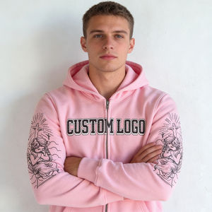 Sweat-shirts à capuche en polaire pour hommes, style vintage, tissés, avec fermeture éclair, coupe ample, logo personnalisé, motif tatouage, vente en gros OEM - Product Image 5