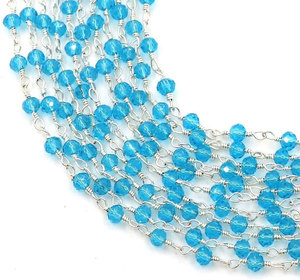 Chaîne de perles en cristal bleu facetté, enroulée sur fil d'argent, fournitures en vrac pour la fabrication de bijoux - Product Image 1