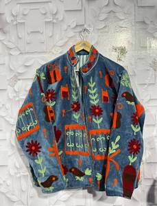 Veste en velours à col montant, broderie florale faite à la main, manches longues, manteau d'automne pour femme, style chic prairie, Suzani, vente en gros B2B - Product Image 2