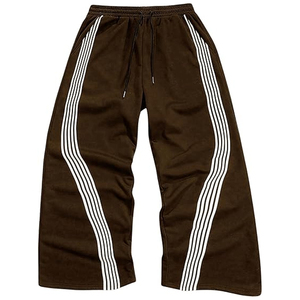 Pantalon de survêtement marron pour hommes avec rayures blanches, taille élastique, cordon de serrage, pantalon décontracté, vêtements d'automne - Product Image 1