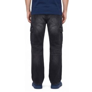 Pantalon en jean noir délavé effet minéral, coupe décontractée, tissu riche en coton, douceur supérieure, taille régulière - Product Image 3