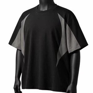 Camiseta Oversize Personalizada con Bloques de Color para Hombre, Estilo Urbano con Paneles en Contraste, de Algodón, Manga Corta, Casual, de Moda, Lisa, con Cuello Redondo - Product Image 3