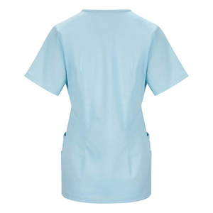 Blusa Médica de Manga Corta con Cuello en V Azul Claro para Mujer, con Bolsillos Delanteros, Uniforme de Hospital, Tejido de Algodón y Poliéster - Product Image 1