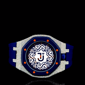 Blue Dial Luxury Octagon Brass Sapphire <b>Crystal</b> Quartz <b>Watch</b> Rhinestone Bezel Rubber Strap Bar Scale Fashion Dress Style 42mm - Product Image 1