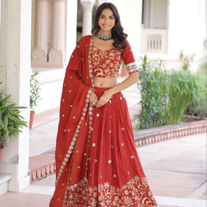 Lehenga choli de tela de seda Vichitra premium con lentejuelas y bordados con hilo a precio de mayorista - Product Image 1