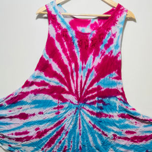 Top Túnica Boho sin Mangas con Estampado Tie Dye Rosa para Mujer, con Cuello Redondo |   Elegante Vestido Casual Holgado con Corte Evase para Verano - Product Image 1