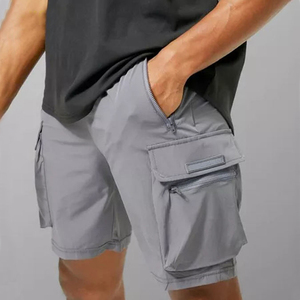 Pantalones Cortos Cargo Grises para Hombre, Cintura Media, Elásticos, Transpirables, de Lona, Casuales, Tipo Bermuda, con Bolsillos - Product Image 3