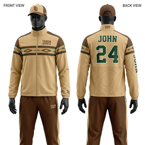 Chaqueta de Entrenamiento de Béisbol para Hombre, 340 GSM, Forro Polar de Poliéster Premium, Diseño de Paneles Raglán en Marrón y Negro, Logotipo Bordado Sublimado Personalizado - Product Image 4