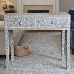 Table console moderne en résine artisanale avec incrustations en os, table d'entrée cascade décorative de luxe, mobilier design contemporain - Product Image 6