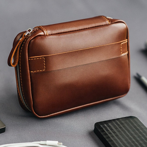 Leather <b>Tech</b> Organizer Case with Zipper Closure 7 Inch Classic Storage <b>Bag</b> for Electronics and Documents - Product Image 3