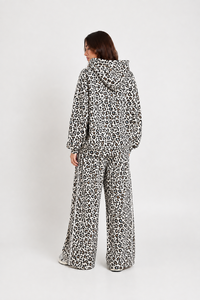 Ensemble de survêtement 2 pièces pour femme, imprimé léopard blanc et noir, sweat à capuche oversize et pantalon large, style streetwear décontracté - Product Image 2