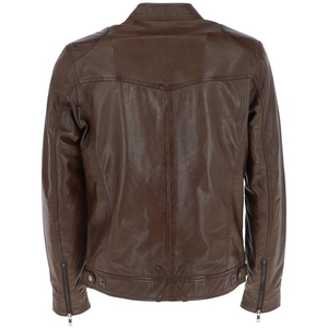 Men's Brown PU Leather Moto Jacket Slim Fit Stand Collar Zipper Closure Regular Sleeve Autumn Style - Product Image 6