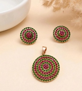 <b>Ruby</b> Emerald Black Onyx Gem Pendant 22K Yellow Gold Plated <b>Necklace</b> & Earrings Set Trendy IGI Certified Gift Jewelry - Product Image 2