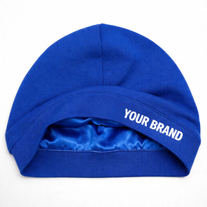 หมวกบีนนี่ผ้าซาตินบุซับในสำหรับผู้ชายและผู้หญิง ซับในผ้าไหม ป้องกันเส้นผมเสียหาย หมวกคลุมผมสำหรับนอน หมวกทรงสกัลแคป ยืดหยุ่นได้ รับทำโลโก้ OEM - Product Image 2