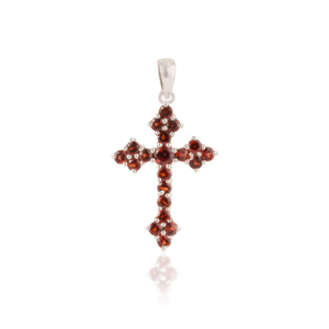 Pendentif croix avec pierres grenats en argent 925 serti griffe, charme religieux chrétien, bijou unisexe - Product Image 1