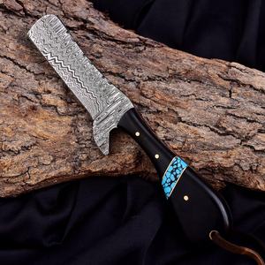 Cuchillo de Bolsillo de Acero de Damasco Hecho a Mano Personalizado, con Mango de Cuerno de Toro, para Caza, con Funda de Cuero, OEM, Envío Directo - Product Image 4