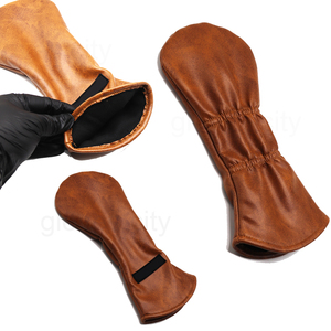 Housse de tête de club de golf en cuir PU marron brodée avec bande élastique, résistante à la poussière, accessoire de golf - Product Image 6