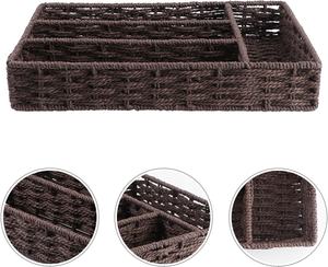 Panier organisateur rectangulaire en paille de papier tissé à la main, rangement de bureau durable pour la maison et le bureau - Product Image 1