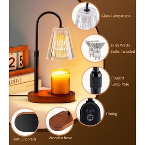 โคมไฟอุ่นเทียนไฟฟ้าแบบหรี่แสงได้ พร้อมตัวตั้งเวลา ปรับความสูงได้ และเตาแก้วสำหรับเทียนขี้ผึ้ง - Product Image 4