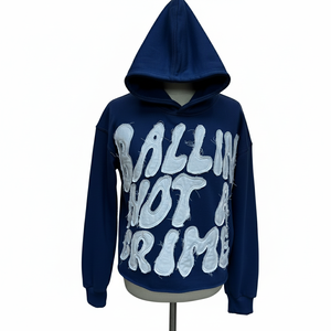 Sweat-shirt à capuche oversize en molleton de coton épais, style streetwear, avec patchwork graphique personnalisé, ourlet brut et lettrage - Product Image 3