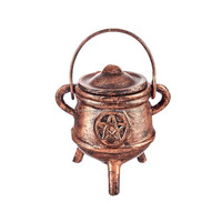 Diffuseur d'encens en fonte à trois pieds, finition cuivre antique, avec poignée motif pentacle, écologique et durable