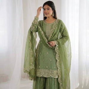 Premium Festive Wear Embroidered <b>Kurti</b> Palazzo Set - Product Image 1