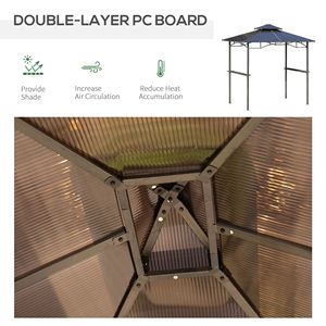 8FT X 5FT Sturdy Frame Brown BBQ Gazebo Outdoor UV/Rain Resistant <b>Canopy</b> with 2 Side Shelves & Double Layer PC <b>Roof</b> Steel Poles - Product Image 6