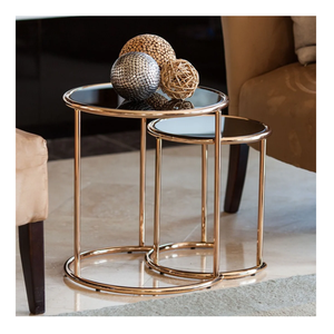 Mesas Nido de Alta Calidad con Cubierta de Vidrio y Base de Metal Dorado para Sala de Estar, Salón, Oficina, Mesa de Centro - Product Image 1