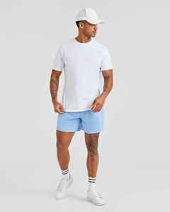 Shorts pour homme bleu clair, couleur unie, séchage rapide, avec poches élastiques à la taille, pantalon court décontracté, taille mi-haute, tissu tricoté - Product Image 6