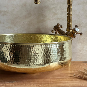 Évier de comptoir rond en laiton martelé, lavabo traditionnel en métal, durable, pour salle de bain domestique - Product Image 3