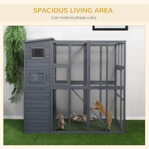 Cuccia per Gatti da Esterno Gigante/Media con Piattaforme, Recinto XL con Porte Bloccabili, Tetto in Asfalto, 77 x 37 x 69 cm, Grigio - Product Image 6