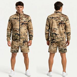 Desert <b>Camouflage</b> Sublimation Windbreaker Jacket Shorts Tracksuit Set Lightweight Polyester Hooded Outdoor Training Sportswear - Product Image 1