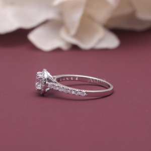 IGI Certified Lab Grown Round Brilliant Cut Diamond Halo Engagement <b>Ring</b> 14K White / Rose And Yellow Gold Round Cut Diamond <b>Ring</b> - Product Image 5