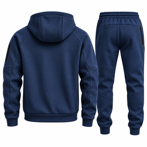 Men <b>Navy</b> <b>Blue</b> Hooded Tracksuit Full Sleeve Solid Color Casual Breathable Polyester Jogger Set Acid Wash Tech <b>Fleece</b> Custom Logo - Product Image 1
