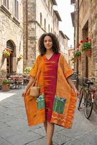 Artisanal Kantha Embroidery Kimono Hand-Stitched Eco-Friendly <b>Plus</b> <b>Size</b> Vintage Saree Jacket Patchwork Cotton Duster V-neck - Product Image 6
