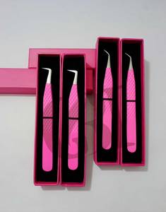 Pince à épiler pour extensions de cils 45/90 degrés, rose vif, métal, pointe en fibre de précision, anti-magnétique, anti-statique, 10 mm - Product Image 4